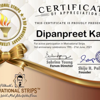 🏆Active Participation certificate on 3rd Anniversary Celebrations by Motivational Strips