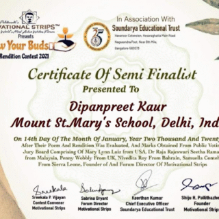 🏆Certified as Semi finalists in 'Grow Your Buds' Poetry Rendition International Contest validates DK’s creative endeavors & inspires further exploration