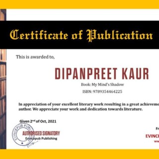 🏆 Debut Book ‘MyMind’s Shadow’ Publication Certificate from Evincepub Publisher