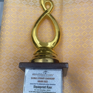 🏆Global Literary Leadership Trophy from Motivational Strips acknowledges DK’s role in developing global literary connections & collaborations.