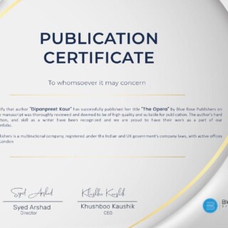 🏆 Second Book ‘The Opera’ Publication Certificate from BlueRose Publisher